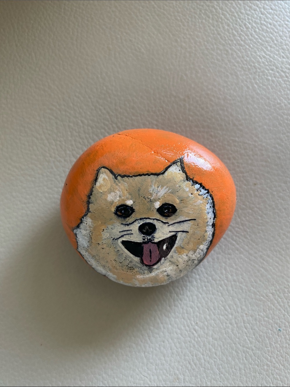 Rock Art Hand painted Pomeranian Dog on Natural Stone
